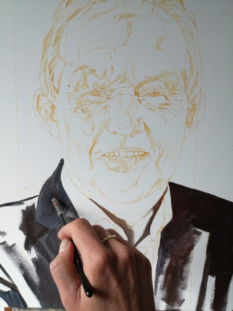 work in progress on the painting of tom parlon - colour blocking