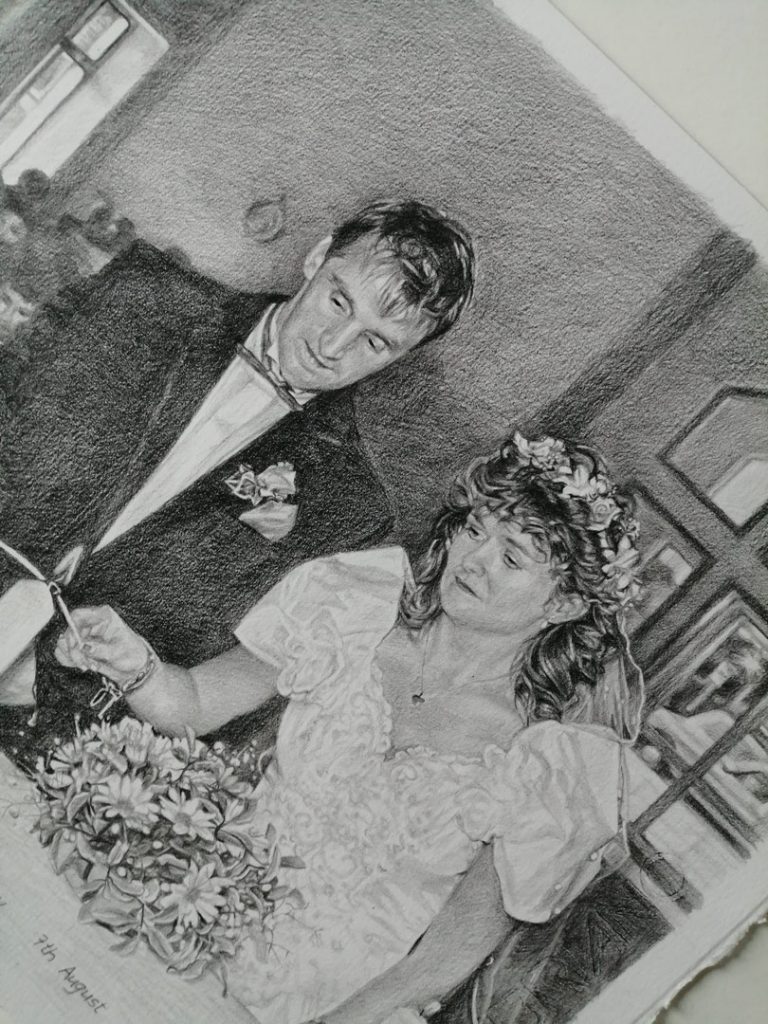 close up of the wedding pencil portrait