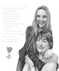 young girl embracing her grandmother portrait drawing