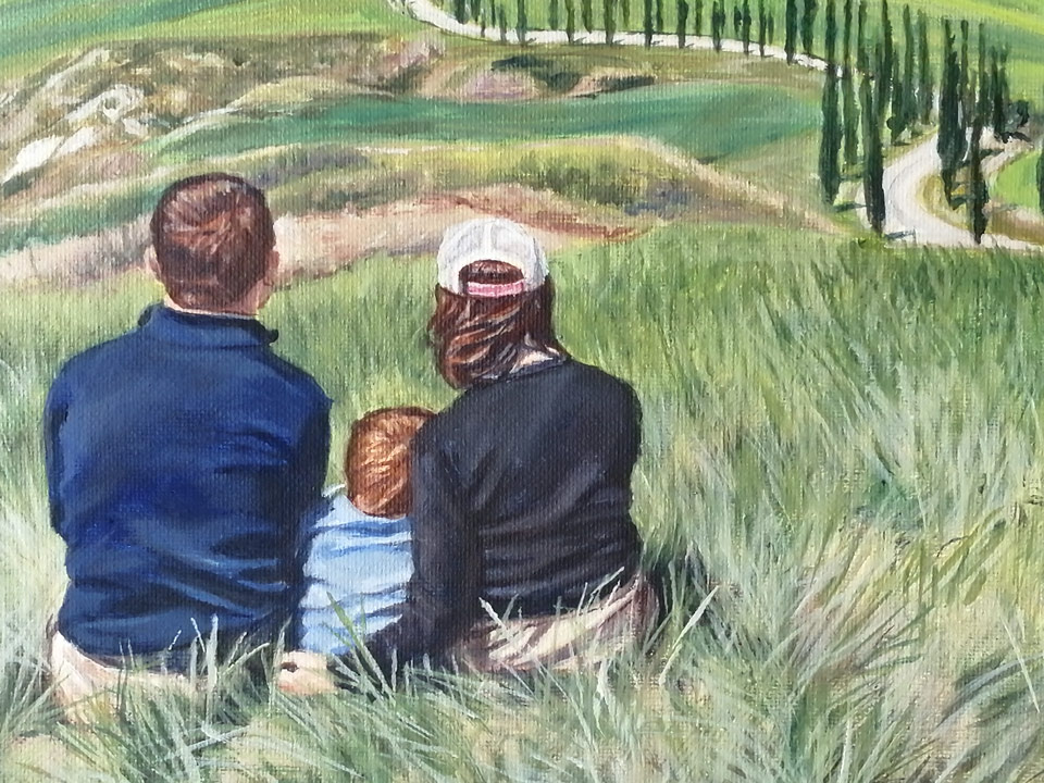 close up of a family portrait painting on canvas