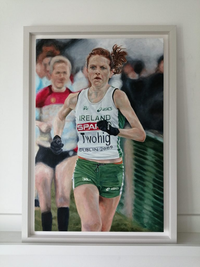 framed painting of a cross country competitor