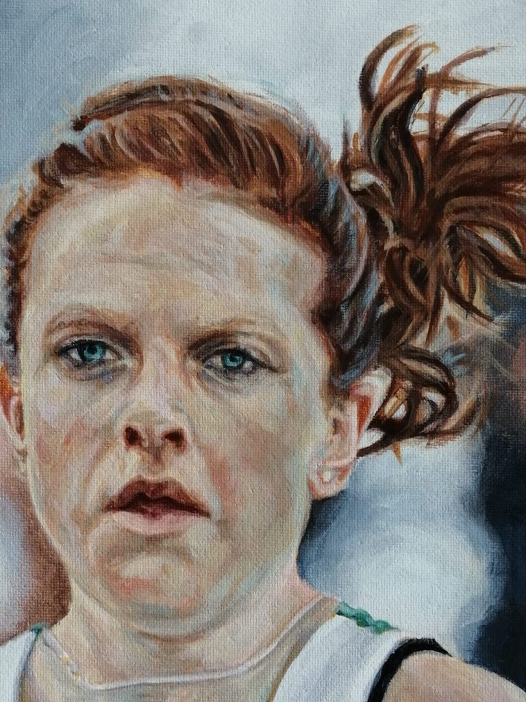 face detail of a woman athlete portrait painting
