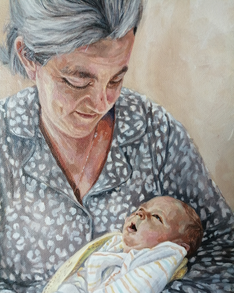 family portraits ireland - detailed view of a family painting