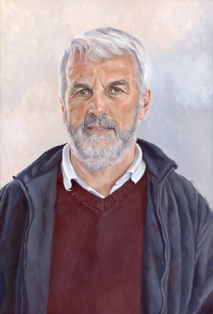 painting of a mature man smiling