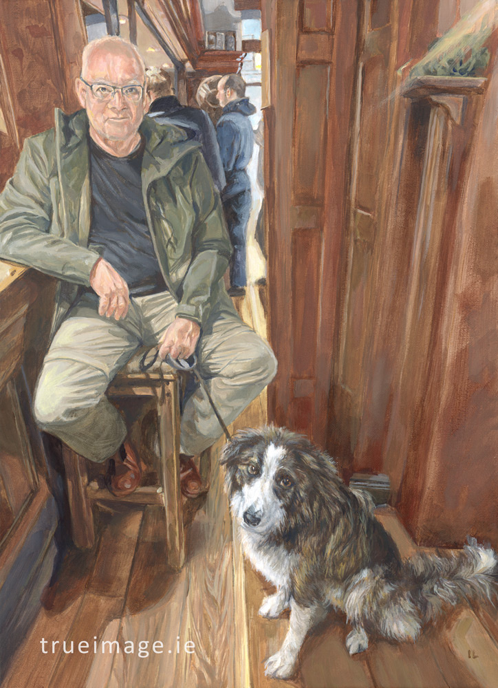 portrait painting of a man and dog