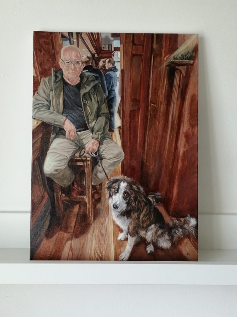 portrait painting canvas of a man and dog