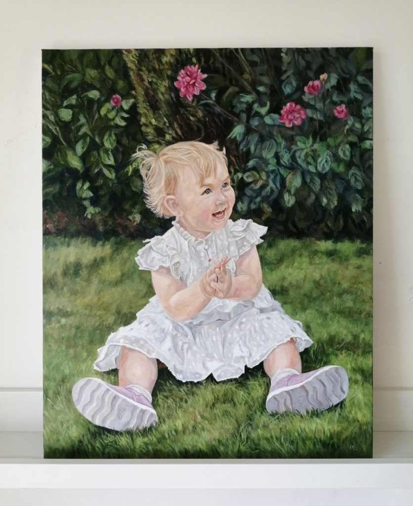 acrylic portrait painting of a little girl on canvas