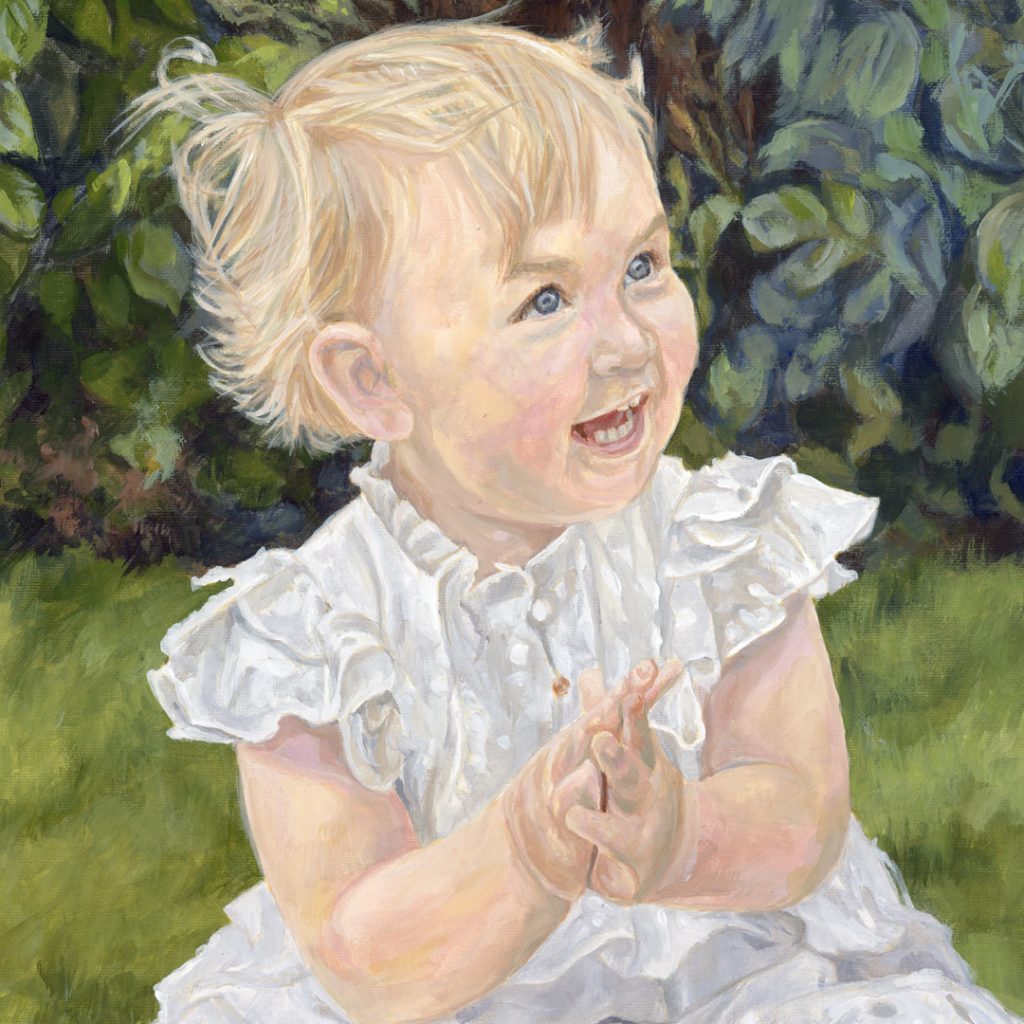 acrylic painting of a happy smiling baby girl