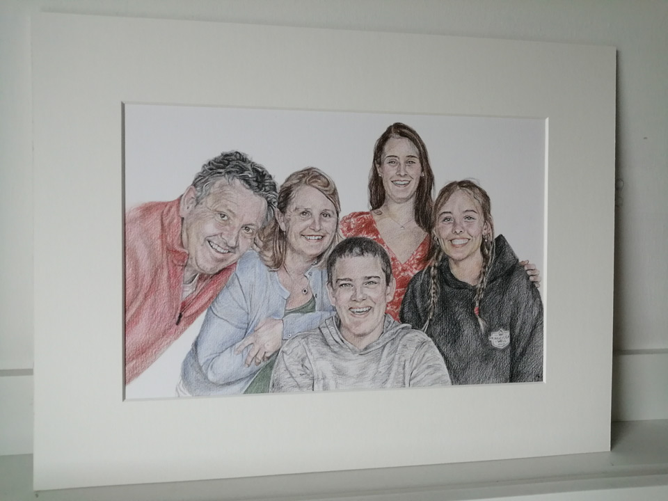 family portrait drawing in a mount