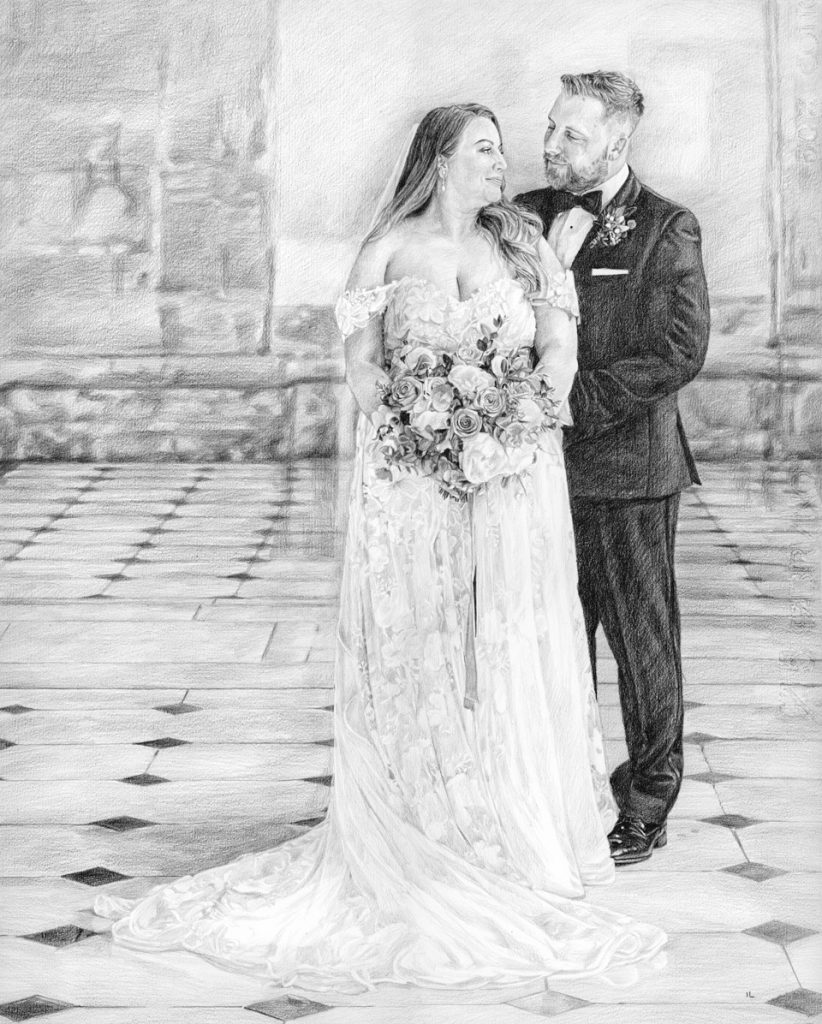 wedding day pencil portrait from photograph - people portraits ireland