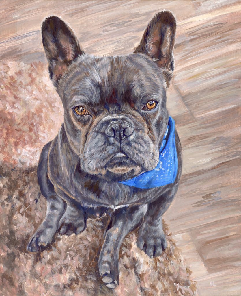 french bulldog portrait painting hand painted in acrylic on stretched canvas