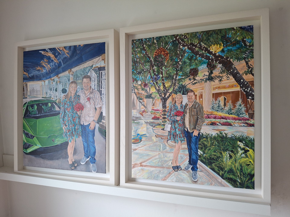 detailed photos of framed wedding portrait paintings on canvas