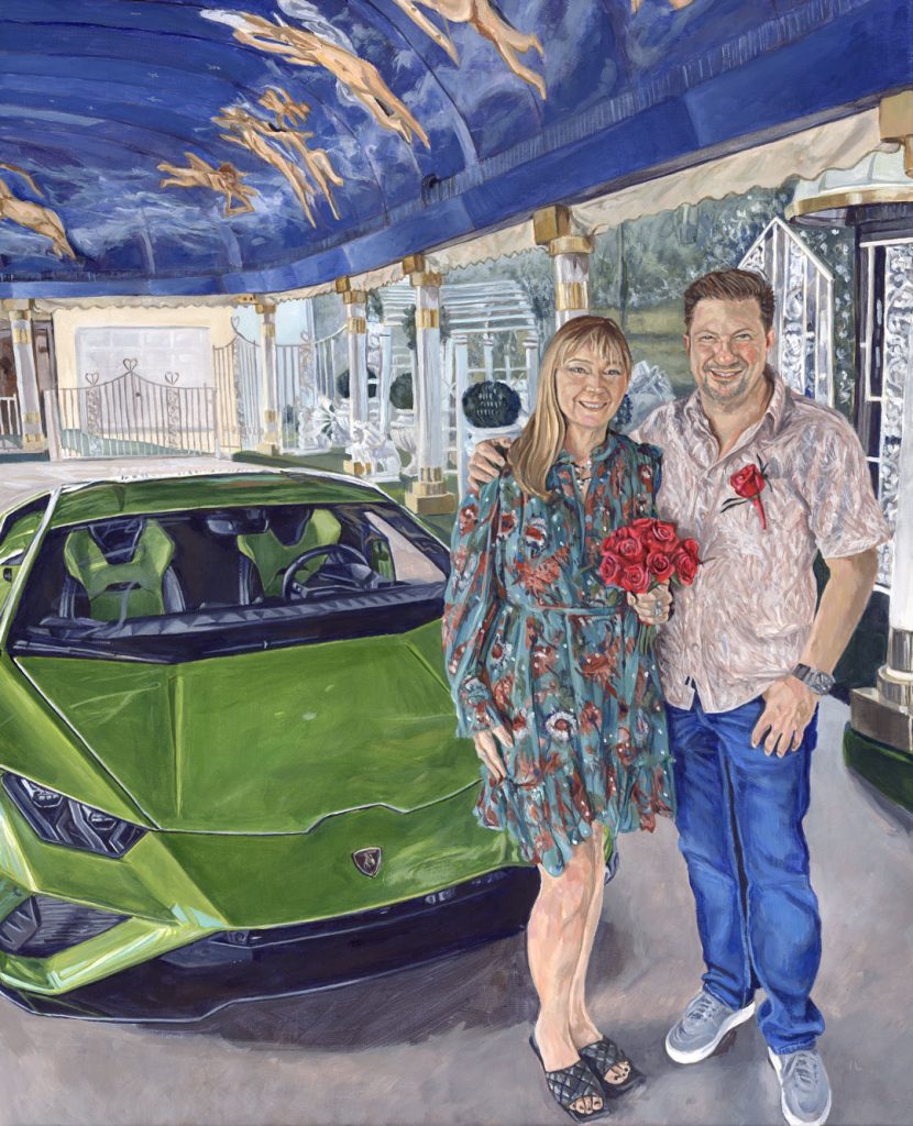 smiling happy couple wedding portrait painting