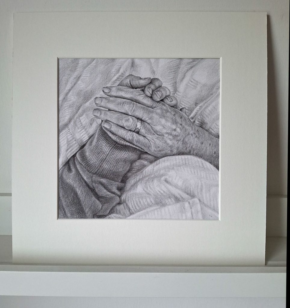 pencil drawing in a mount