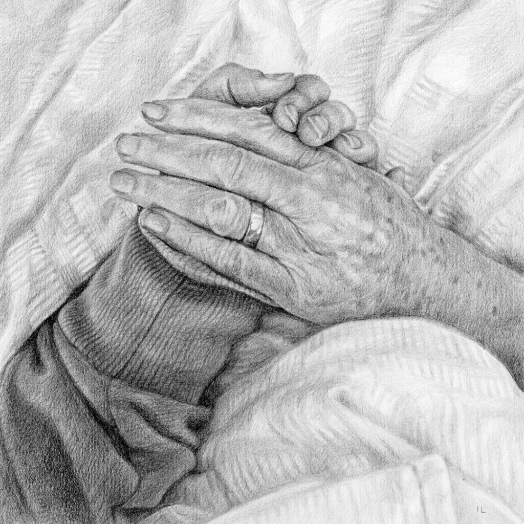 pencil drawing of two hands holding