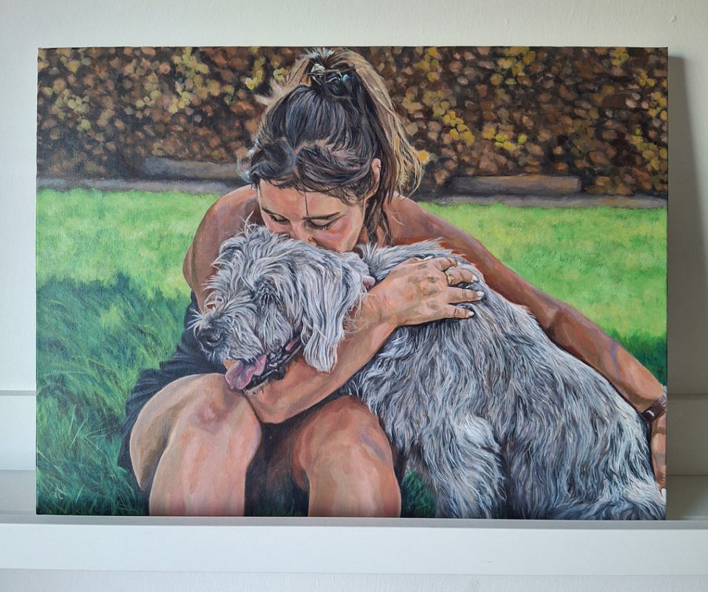 acrylic pet and owner portrait on canvas