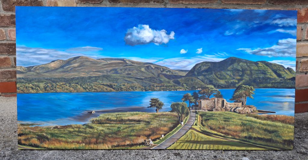 acrylic landscape painting of killarney lakes on canvas
