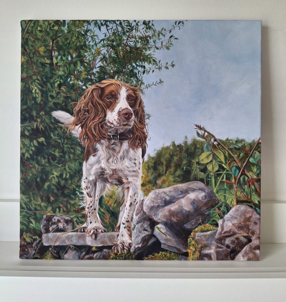 acrylic dog painting on stretched canvas