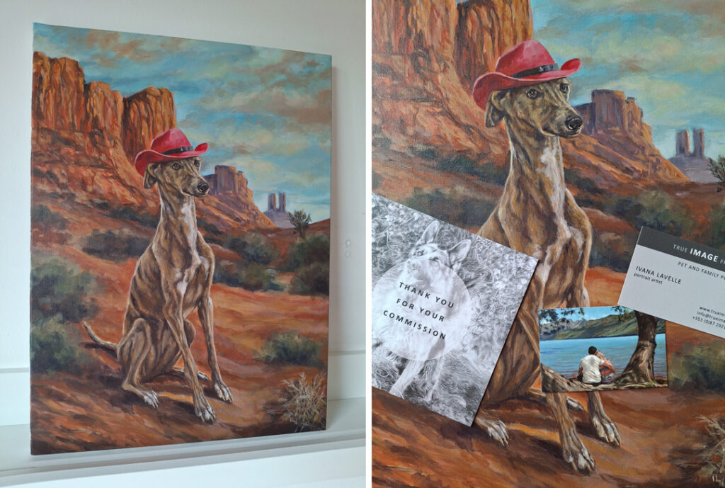 finished dog portrait painting on canvas