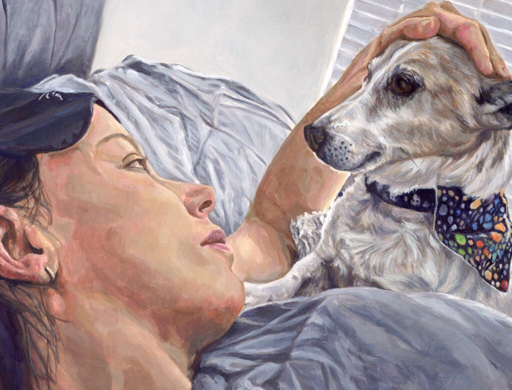 pet and owner portrait painting in detail