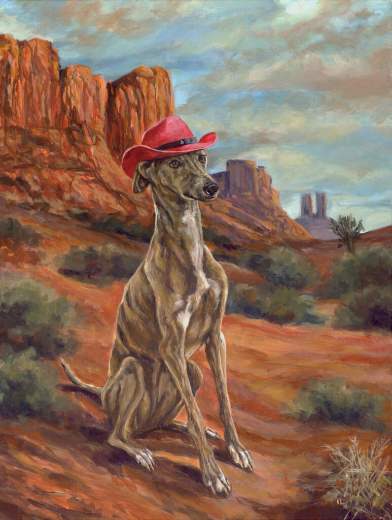 whippet dog portrait painting in the style of maud earl