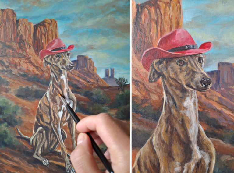 adding detail to the dog portrait canvas