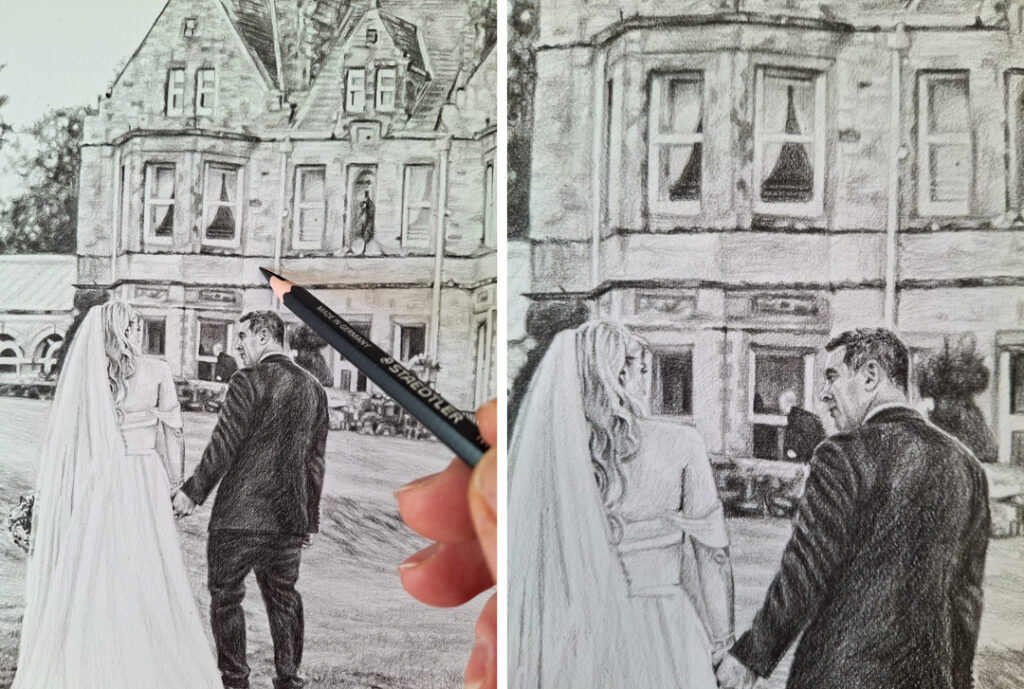shading wedding couple with a pencil