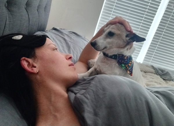 reference photo for an acrylic portrait painting of a woman and dog