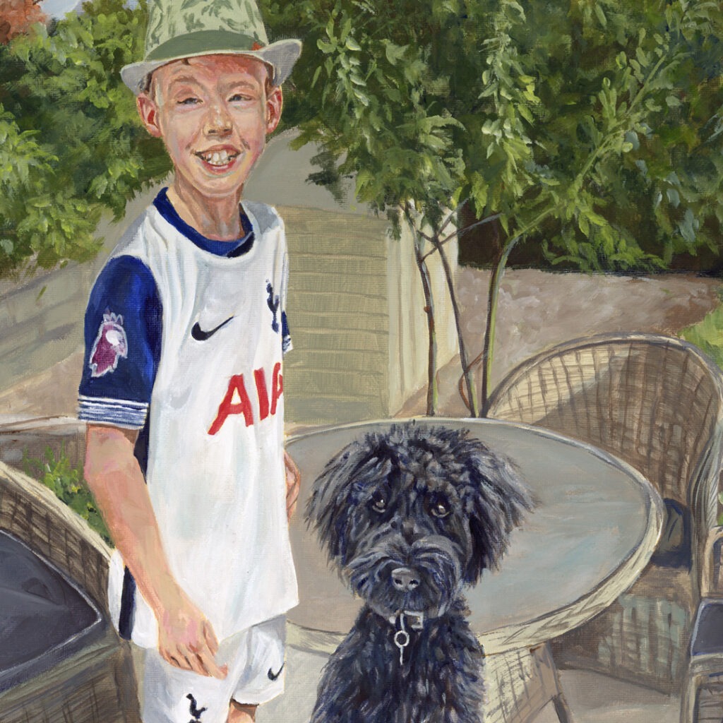 boy and puppy painting in detail