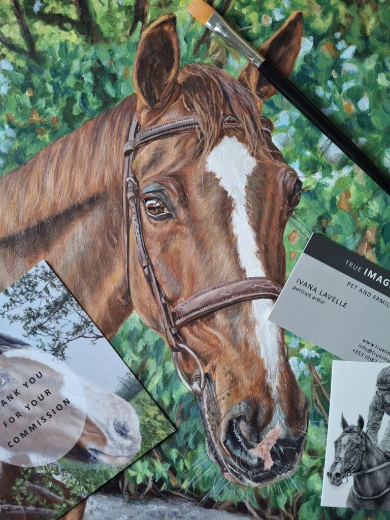 fine artist creating horse paintings on canvas