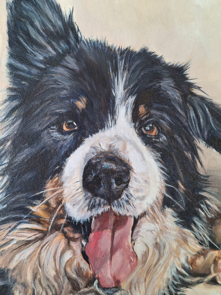 detailed view of the puppy portrait painting