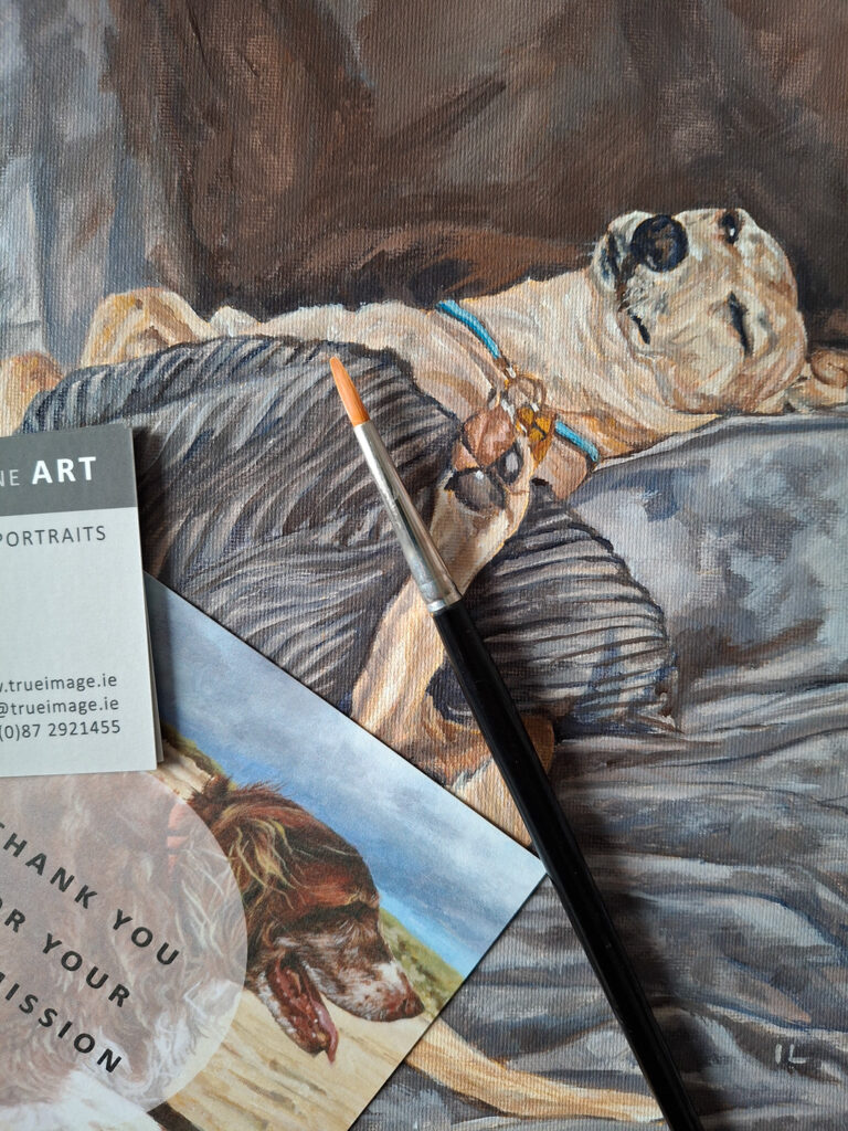 commissioned painting of a whippet pet dog with acrylics and round brush