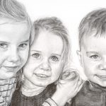 three children drawing