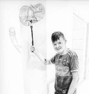 detail of the pencil portrait of a teenage boy