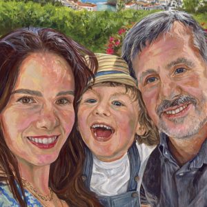 detail of an acrylic family portrait painting from photo