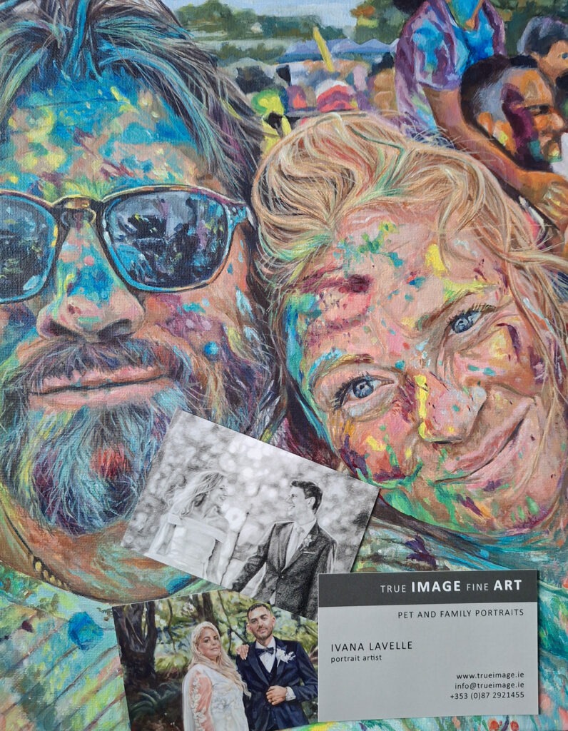 portrait art from photos of a happy couple