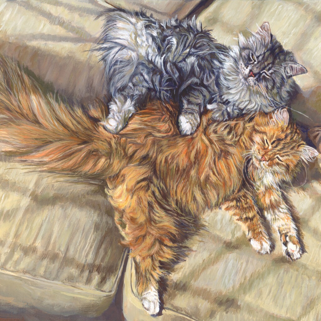 detail of a cat portrait painting on canvas