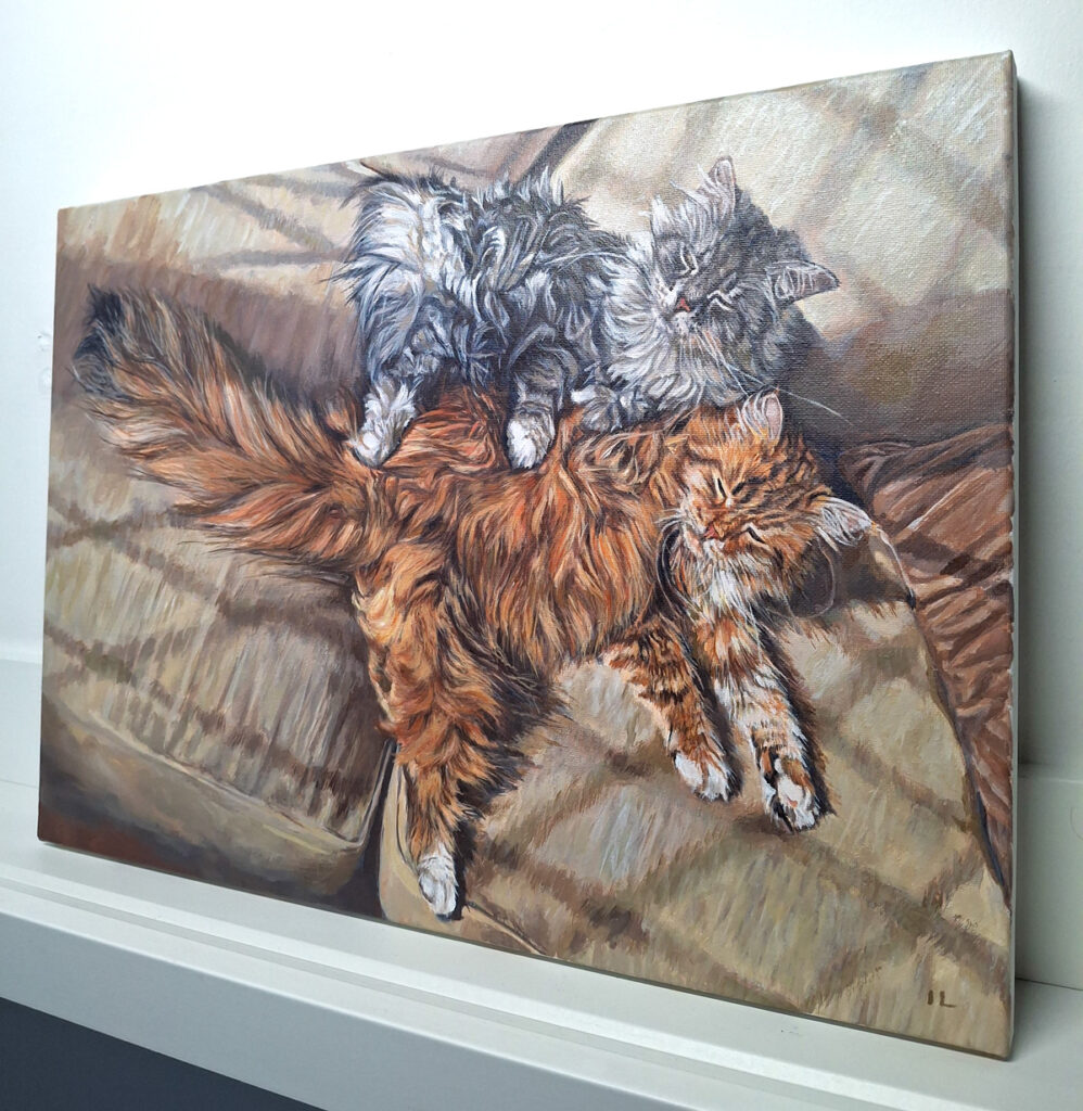 a photo of a cat portrait painting on canvas