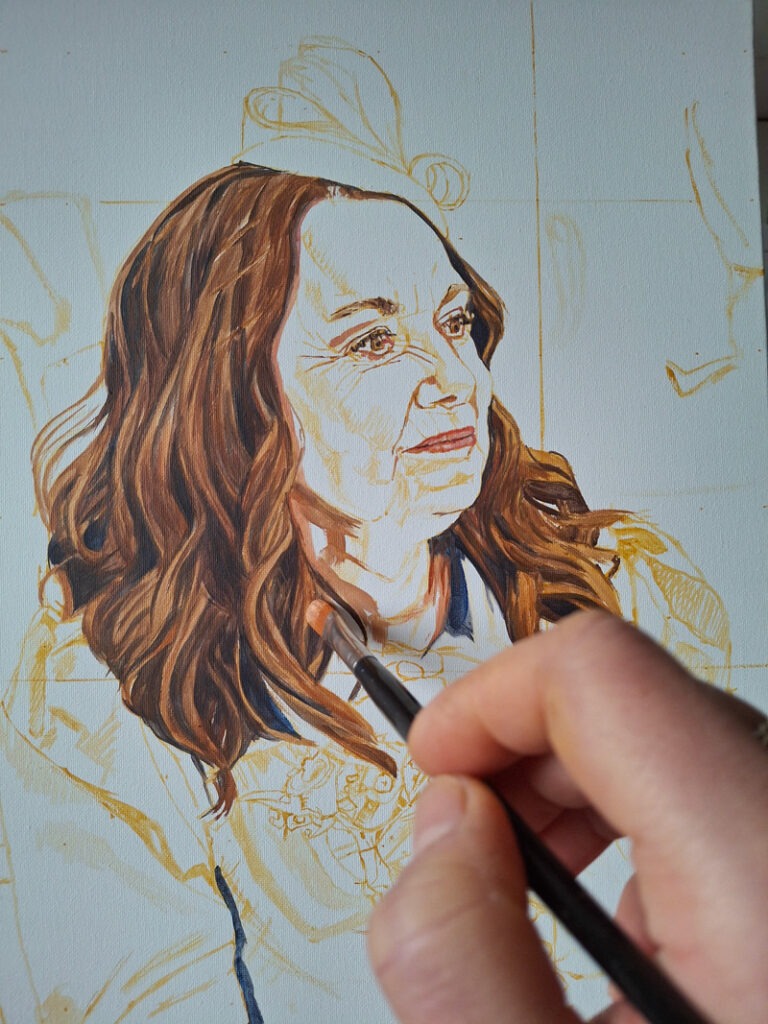 first colours added to a woman painting