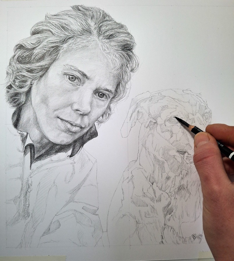 artist shading dog from photo