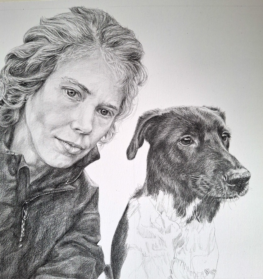 work progress on girl and dog portrait 