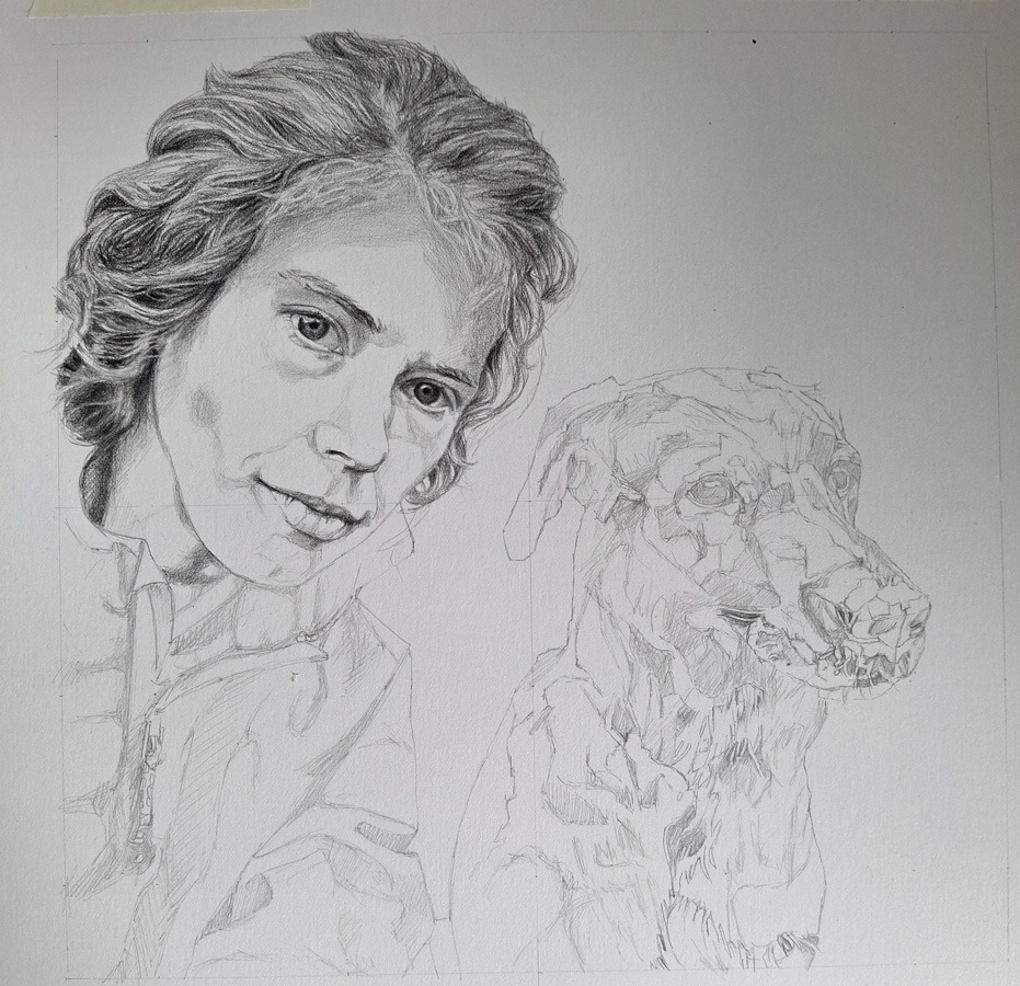 work progress photo of girl's portrait sketch