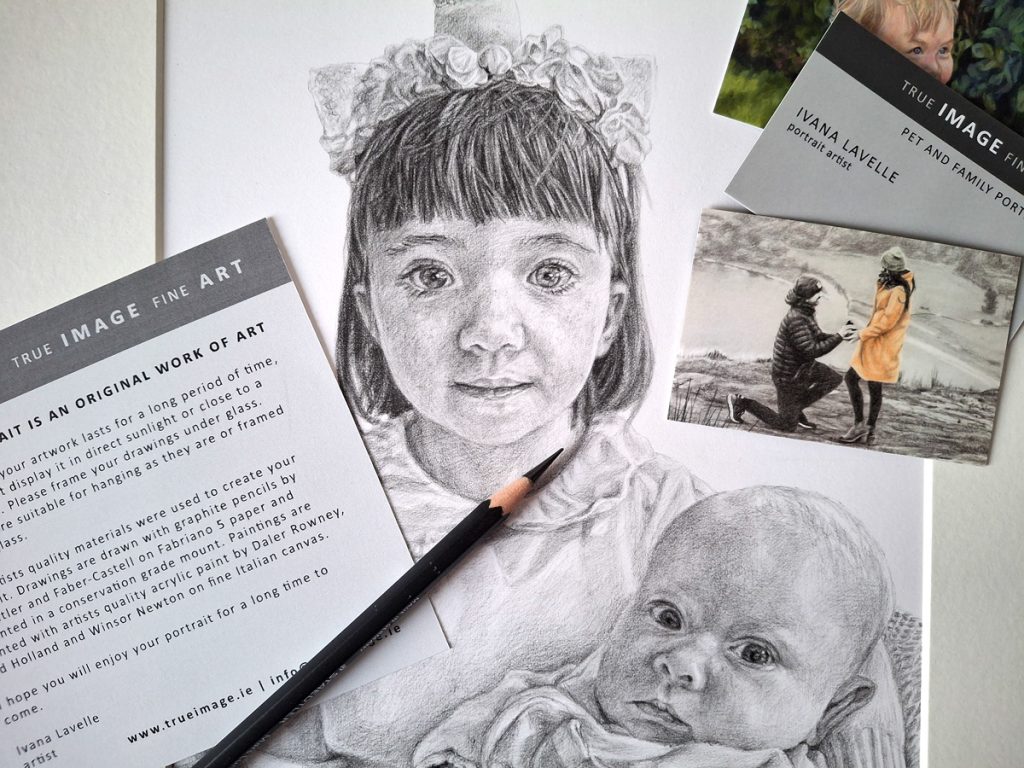 children portraits from photos with a pencil by an artist in ireland