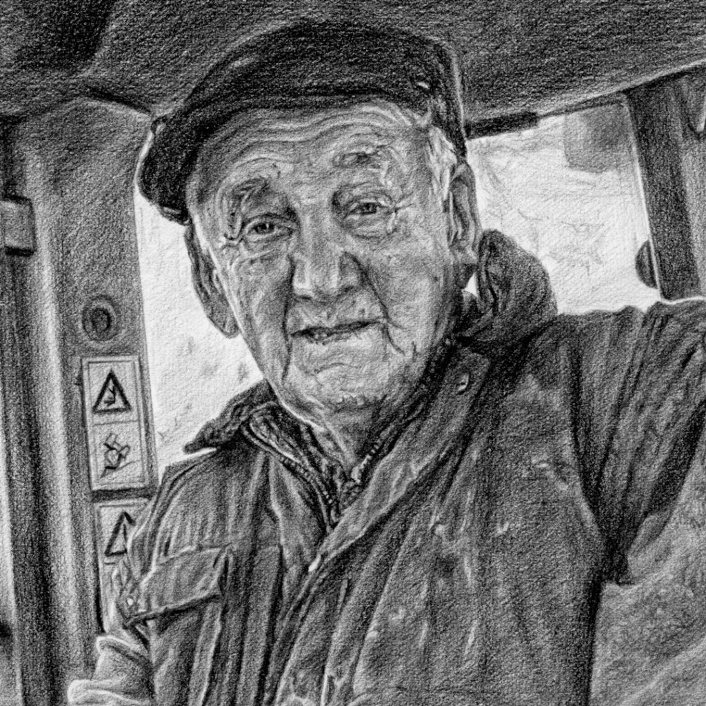 detail of a pencil portrait sketch of an elderly man