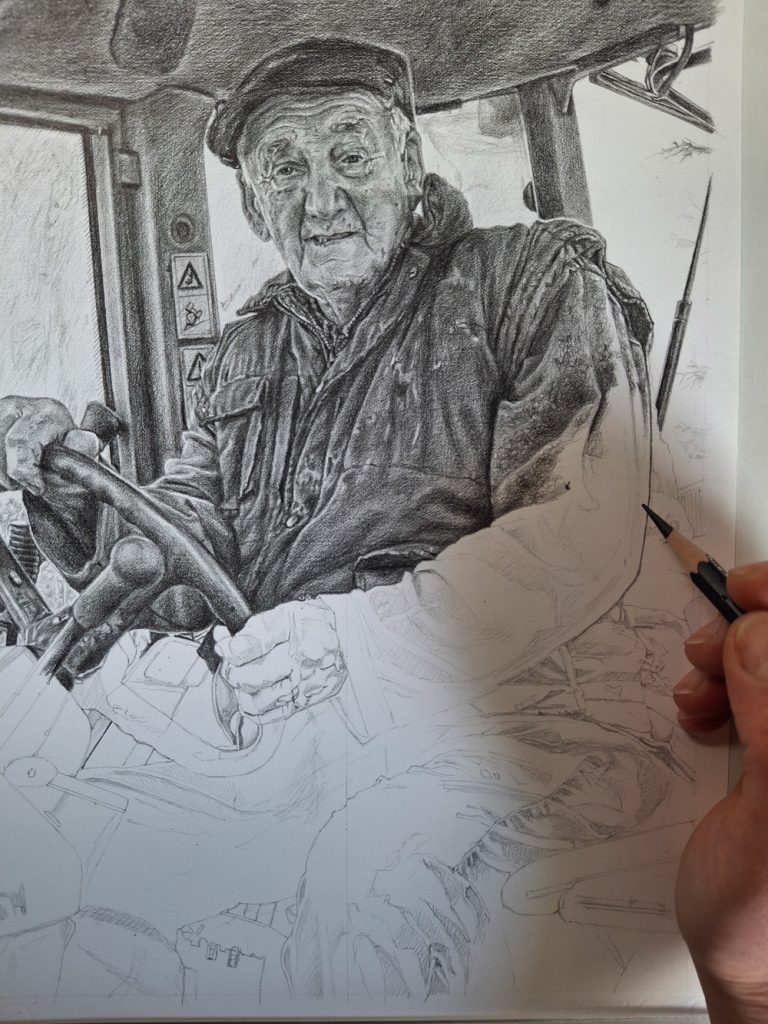 artist shading a man portrait
