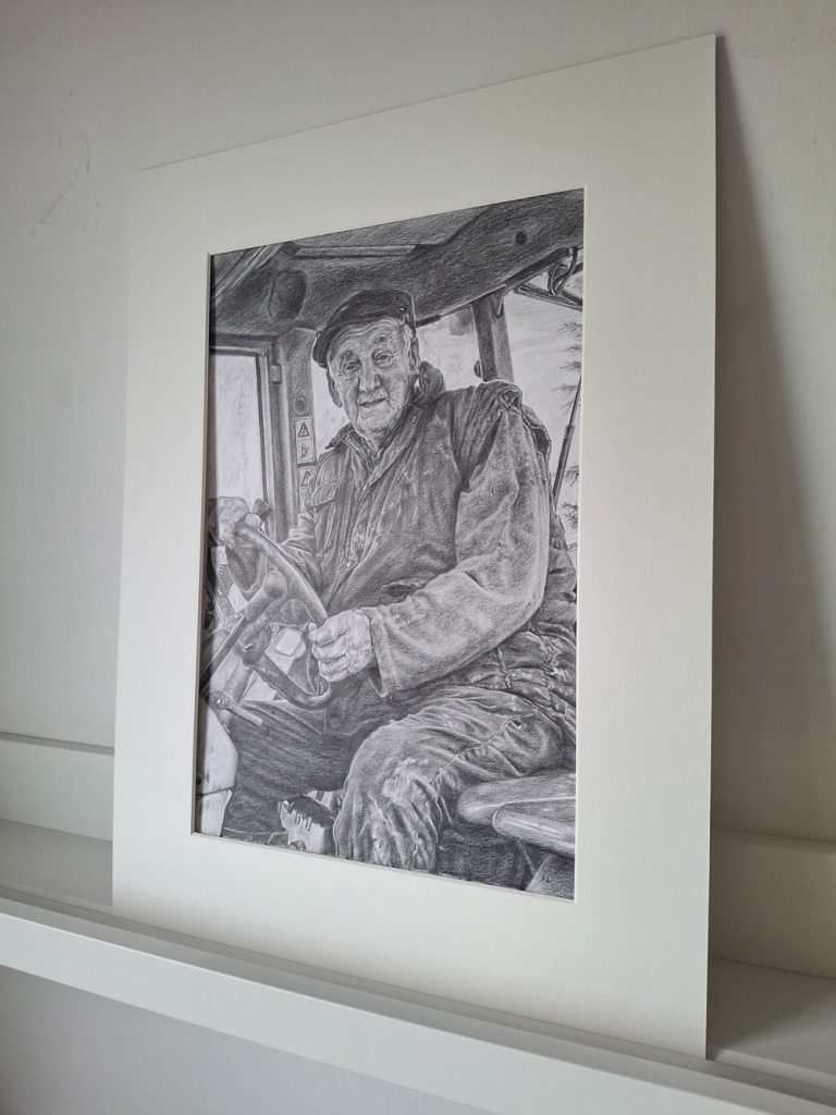 a photo of a mounted portrait sketch in detail