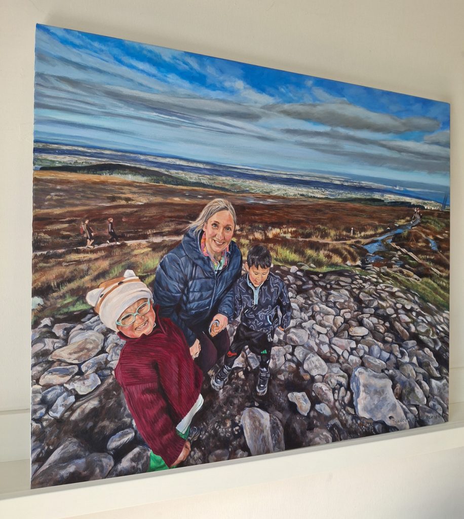 side of painted canvas - family portrait from a trip to ticknock in dublin